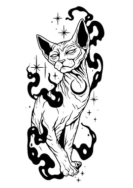 Sphynx Cat with Crescent Moon Tattoo