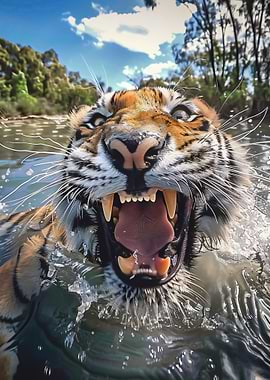 Roaring Tiger in Water