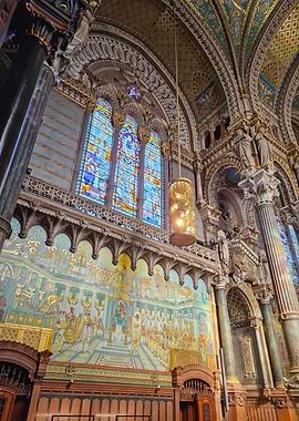 Basilica Interior with Stained Glass Windows