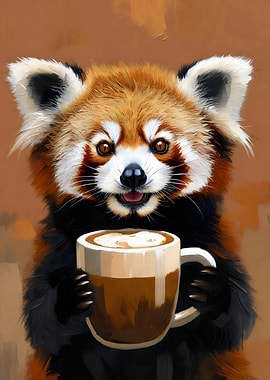 Red Panda with Coffee Cup