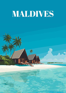 Maldives Tropical Beach Resort Illustration