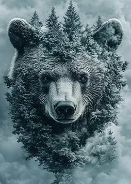Bear and Forest Double Exposure Art
