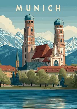 Munich Cityscape Travel Poster