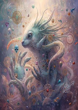 Mystical Creature with Celestial Ornaments