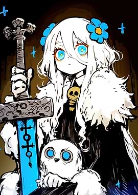 Anime Girl with Sword and Owl