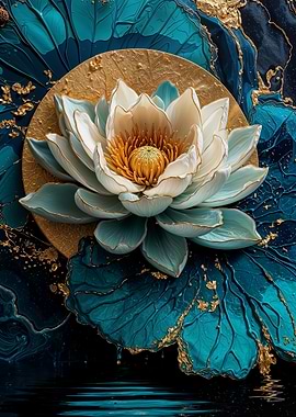 Teal Gold Lotus Flower