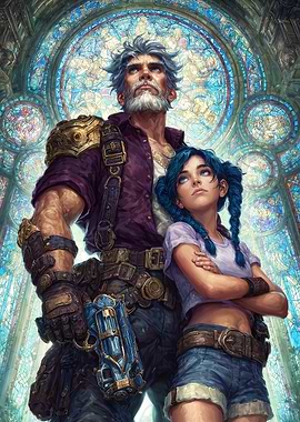 Steampunk Father and Daughter Portrait