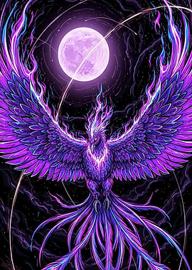 Phoenix Rising Under Full Moon