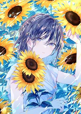Anime Girl with Sunflowers