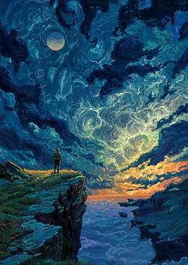 Cliffside Stargazer Under Stormy Skies