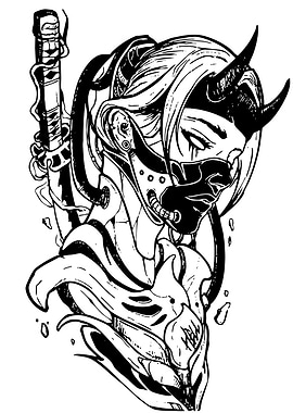 Cyberpunk Oni Girl with Sword