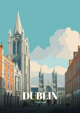 Dublin Ireland Cityscape Travel Poster