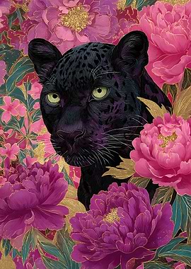 Black Panther in Floral Splendor