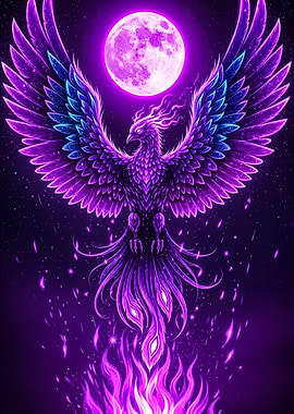 Phoenix Rising Under a Full Moon