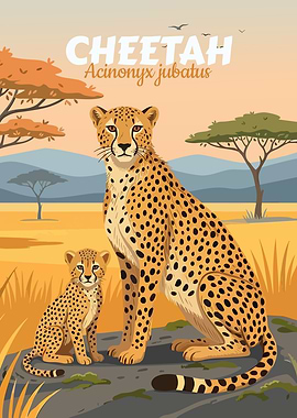 Cheetah and Cub in Savannah