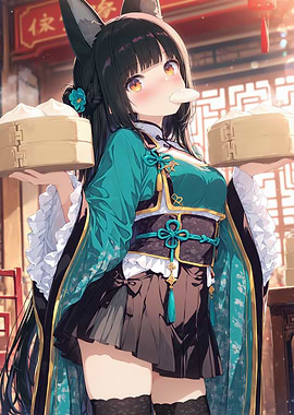 Anime Girl with Dumplings