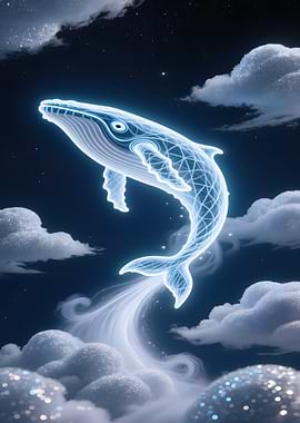Celestial Whale in Cloudy Night Sky