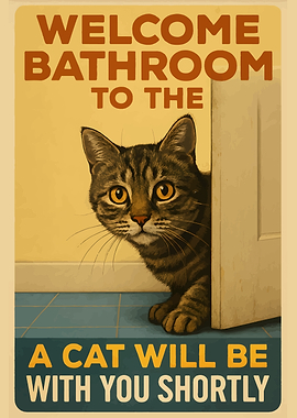Welcome Bathroom Cat Poster