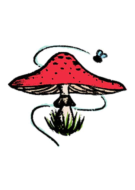 Red Mushroom with Fly Illustration