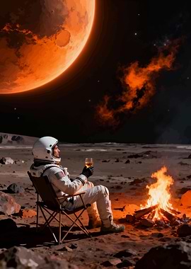 Astronaut Relaxing on Mars with Drink
