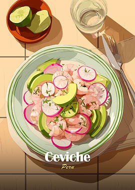 Ceviche Dish with Avocado and Radishes