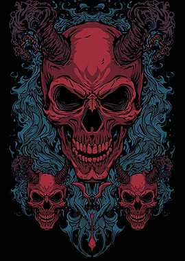 Red Horned Skull Illustration