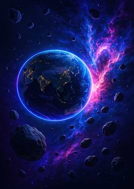 Earth in Space with Asteroids