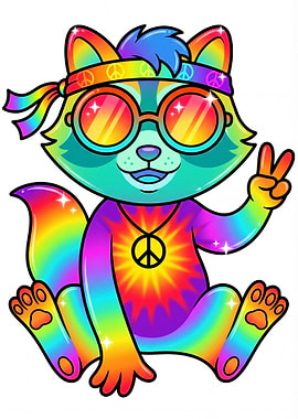 Rainbow Hippie Fox Cartoon Illustration