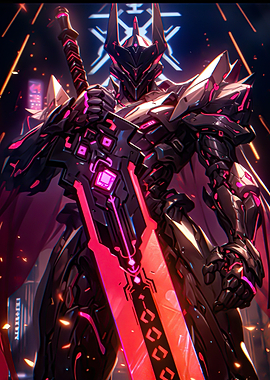 Cyberpunk Warrior with Glowing Sword