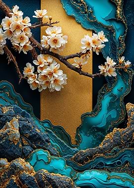 Teal Gold Sakura