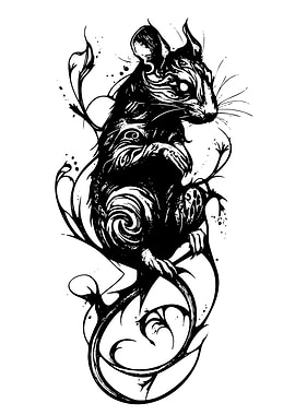 Stylized Black and White Rat Illustration
