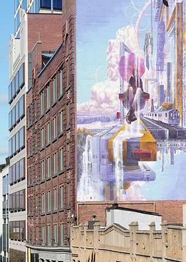 Urban Mural with Surrealist Elements
