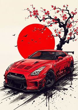 Red GT-R R35 Legends Japanese Art