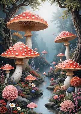 Mushroom Forest Fantasy Landscape