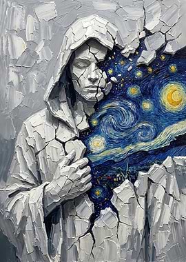 Cracked Statue Revealing Starry Night