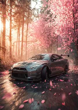 GT-R R35 in Cherry Blossom Forest