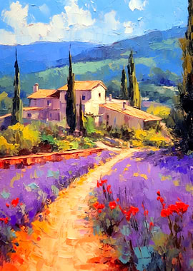 Tuscan Villa Lavender Field Painting