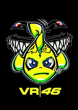valentino rossi VR46 Cartoon Character with Monster Shadows