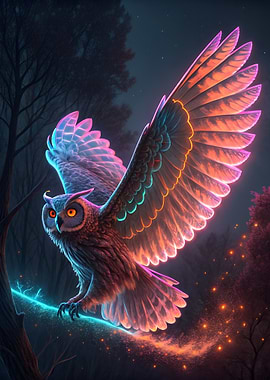 Neon Owl in Flight