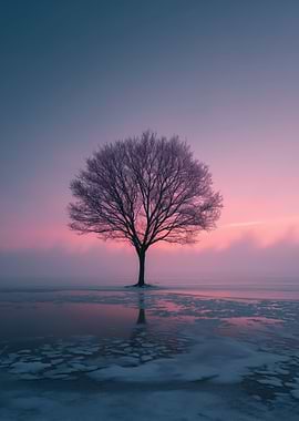 Solitary Tree on Frozen Lake