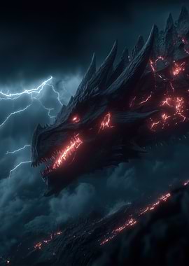 Fiery Dragon in Stormy Landscape