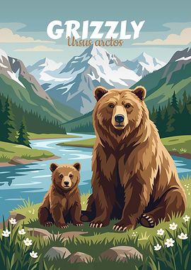 Grizzly Bear and Cub Landscape