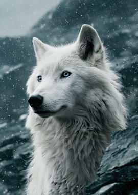 White Wolf In Snowy Landscape