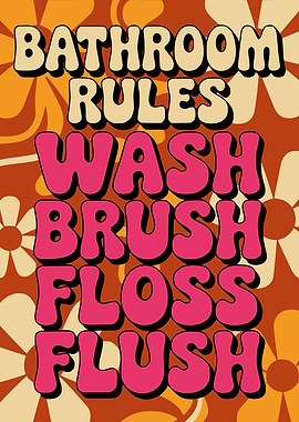 Retro Bathroom Rules Floral Art Print