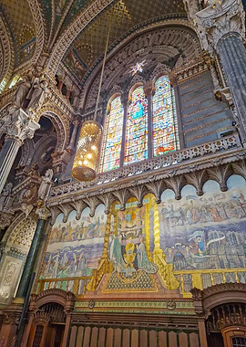 Basilica Interior with Stained Glass Windows