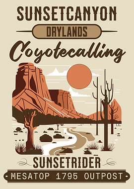 Sunset Canyon Drylands Coyotecalling Illustration