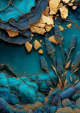 Teal Gold Lavender Flower