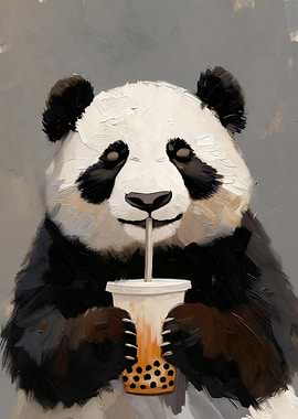 Panda drinking bubble tea