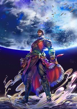 Fantasy Warrior with Moon Background