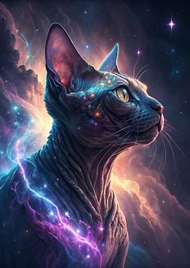 Cosmic Sphynx Cat Portrait